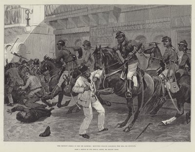 De Recente Crisis in Rio de Janeiro, Bereden Politie ruimt de Rua do Ouvidor door Richard Caton Woodville junior